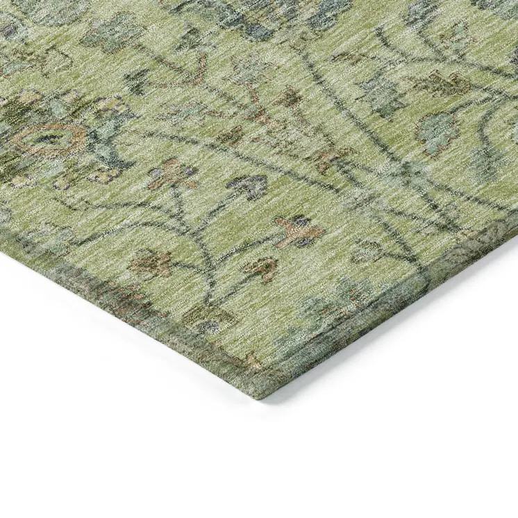 8' X 10' Mint Green Brown And Gray Floral Washable Indoor Outdoor Area Rug