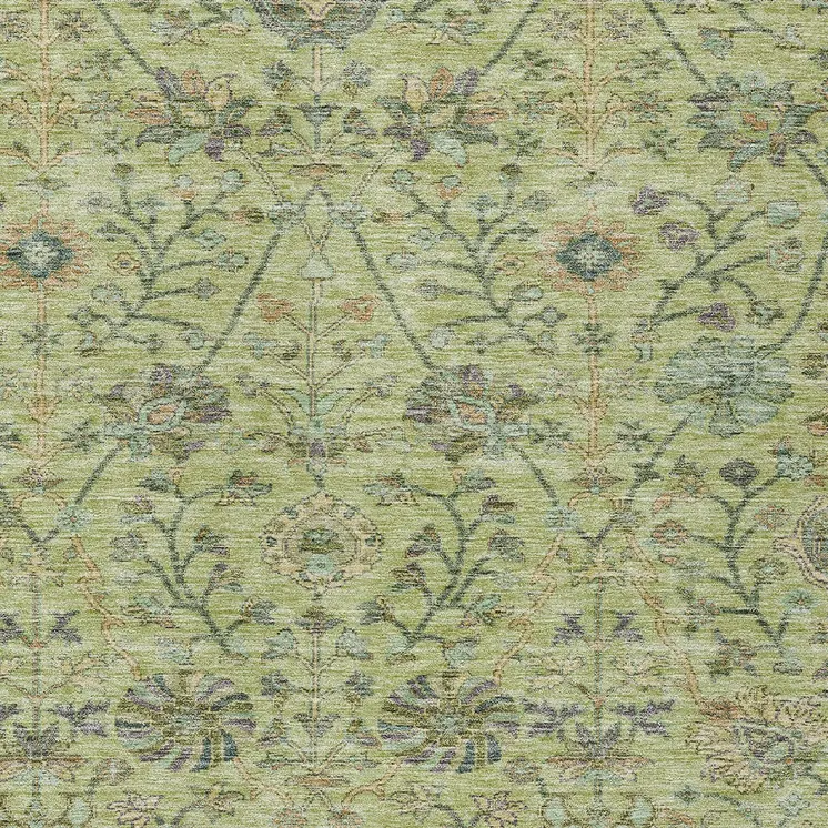 9' X 12' Mint Green Brown And Gray Floral Washable Indoor Outdoor Area Rug