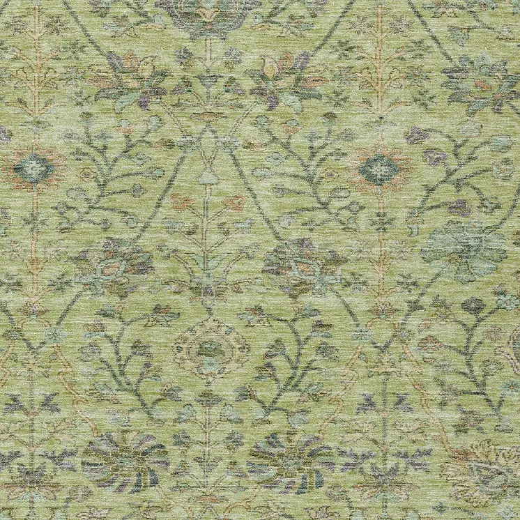10' X 14' Mint Green Brown And Gray Floral Washable Indoor Outdoor Area Rug