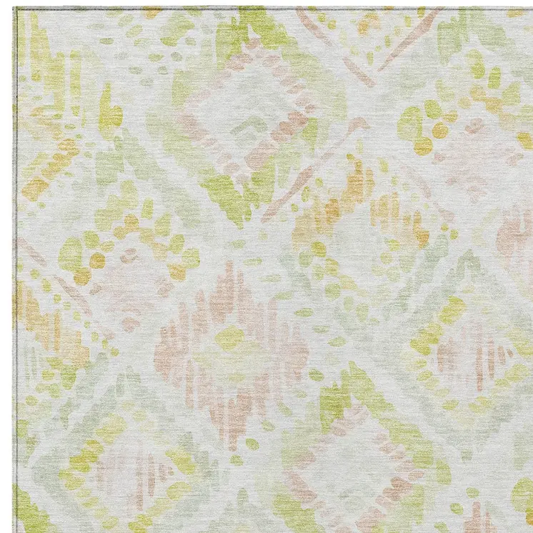 5' X 8' Pink Green And Beige Geometric Washable Indoor Outdoor Area Rug