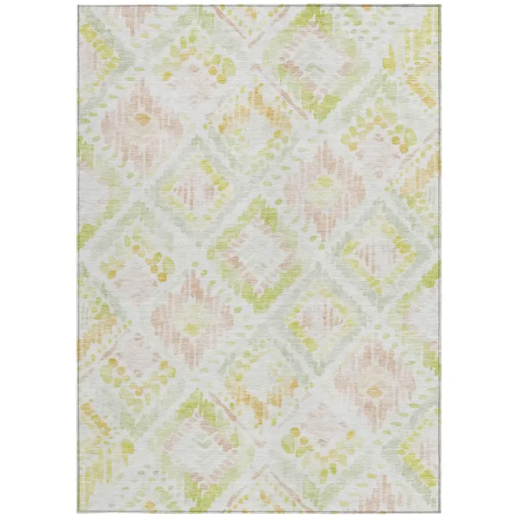 9' X 12' Pink Green And Beige Geometric Washable Indoor Outdoor Area Rug