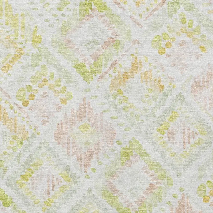 9' X 12' Pink Green And Beige Geometric Washable Indoor Outdoor Area Rug