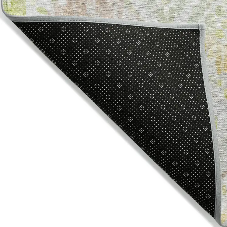 10' X 14' Pink Green And Beige Geometric Washable Indoor Outdoor Area Rug