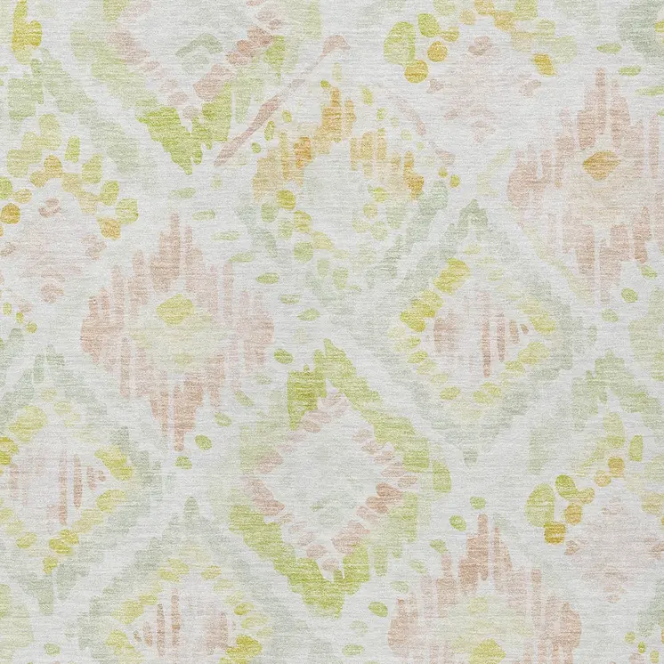 10' X 14' Pink Green And Beige Geometric Washable Indoor Outdoor Area Rug