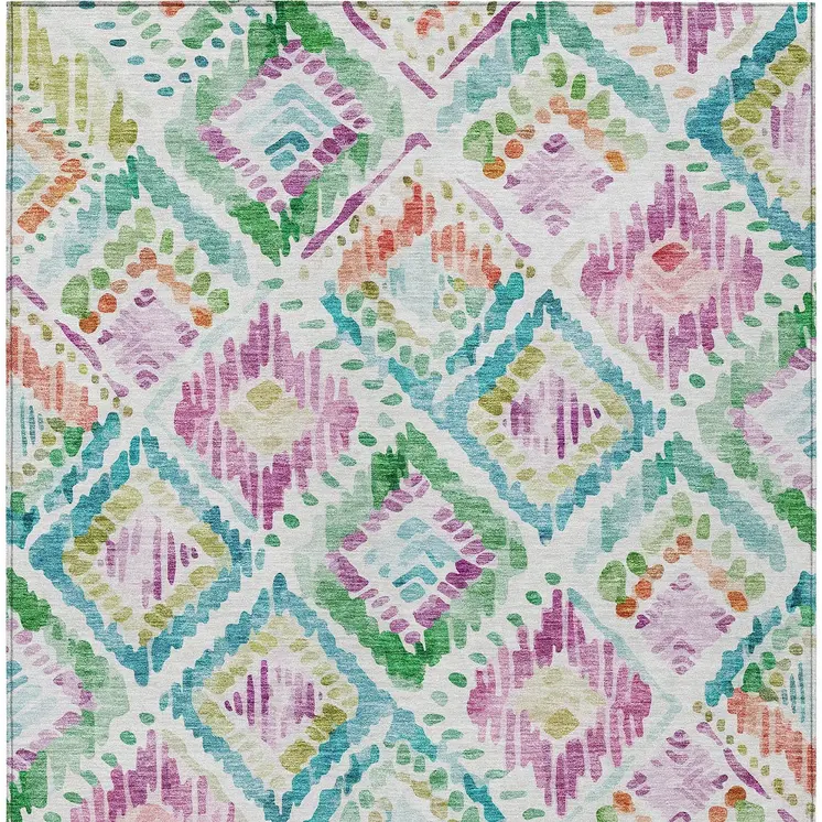 3' X 5' Teal Blue Green And Purple Geometric Washable Indoor Outdoor Area Rug