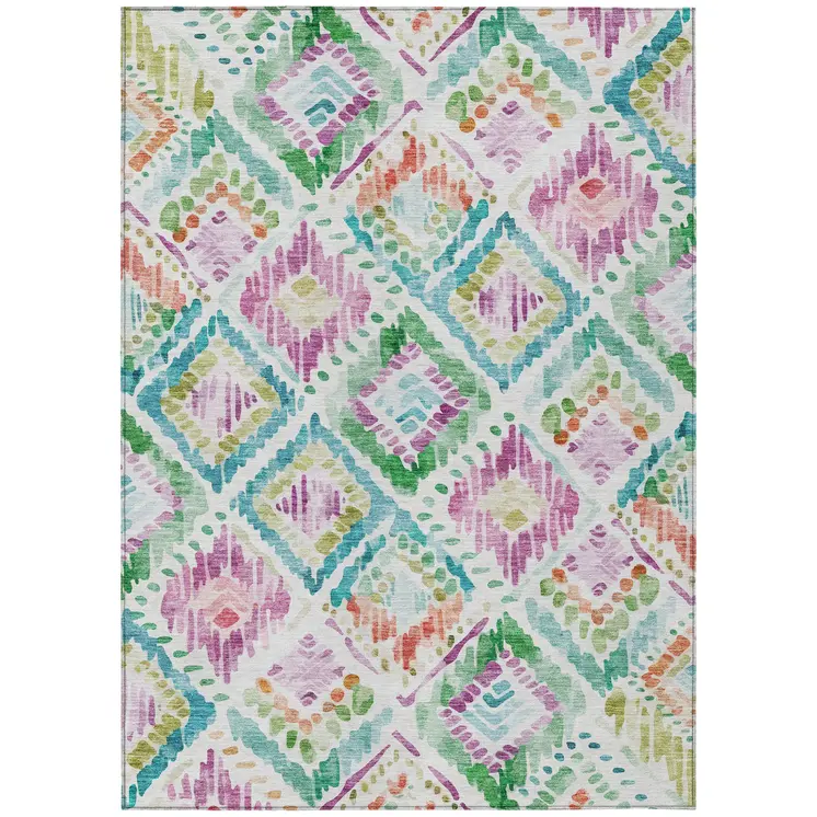 3' X 5' Teal Blue Green And Purple Geometric Washable Indoor Outdoor Area Rug