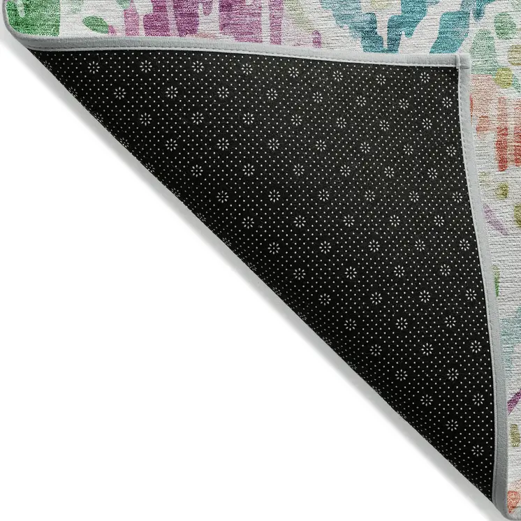 3' X 5' Teal Blue Green And Purple Geometric Washable Indoor Outdoor Area Rug