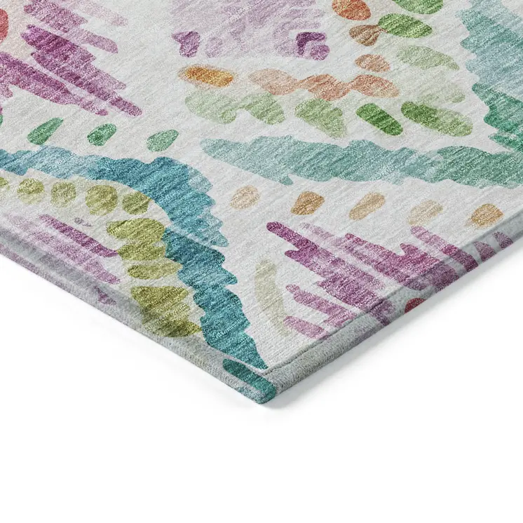 3' X 5' Teal Blue Green And Purple Geometric Washable Indoor Outdoor Area Rug