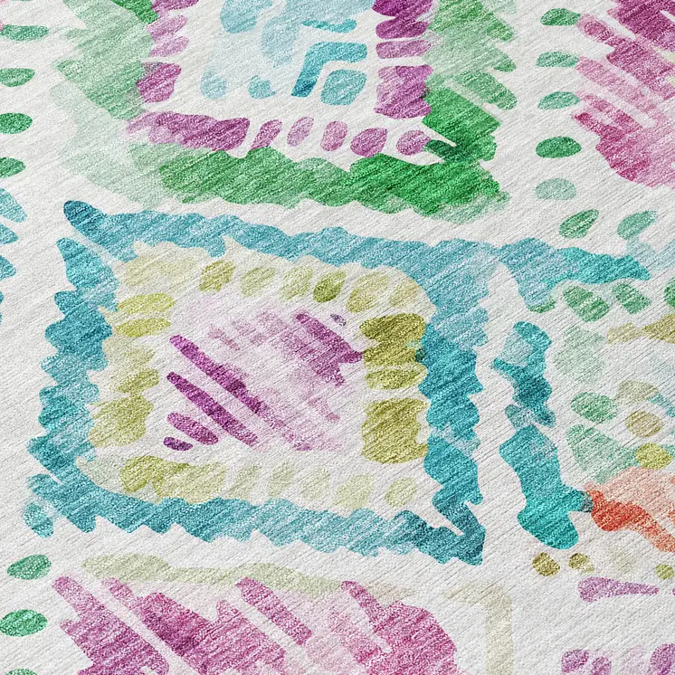 3' X 5' Teal Blue Green And Purple Geometric Washable Indoor Outdoor Area Rug