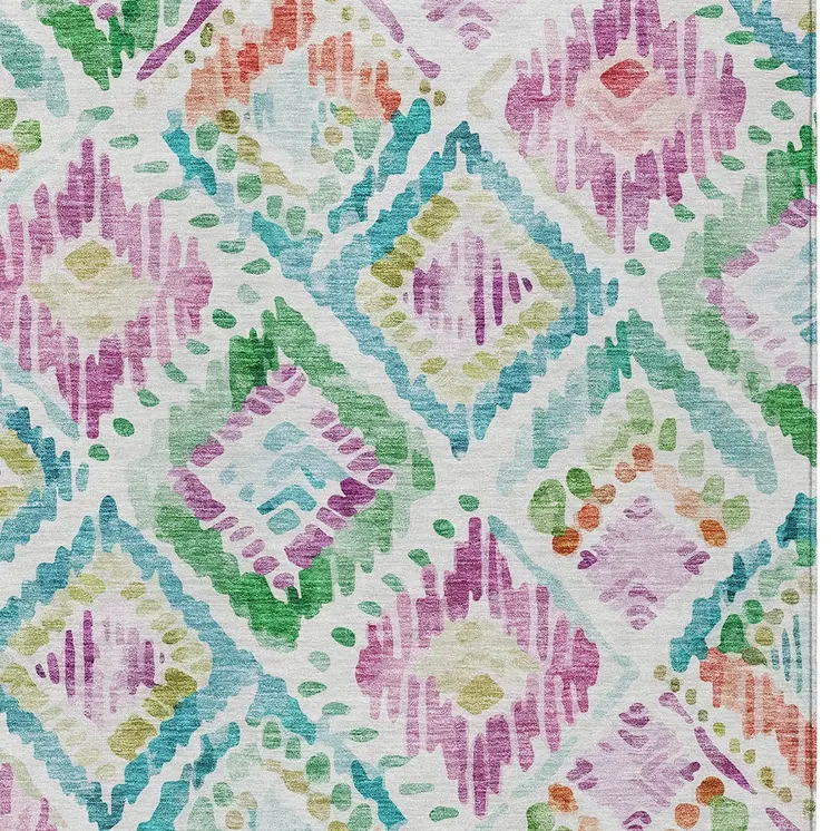 5' X 8' Teal Blue Green And Purple Geometric Washable Indoor Outdoor Area Rug