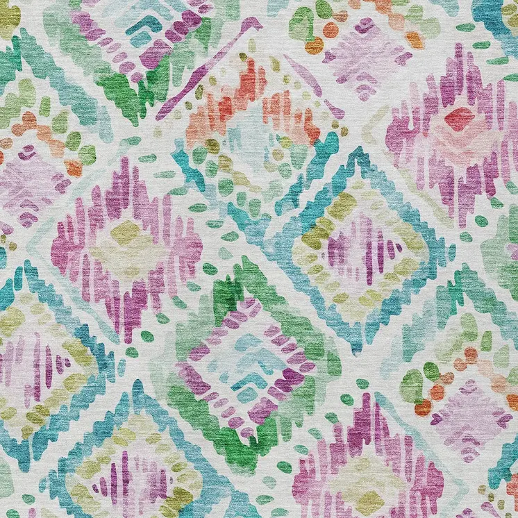8' X 10' Teal Blue Green And Purple Geometric Washable Indoor Outdoor Area Rug