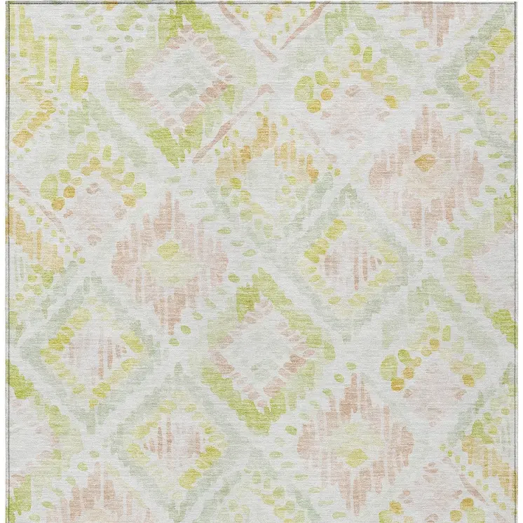 3' X 5' Pink Green And Beige Geometric Washable Indoor Outdoor Area Rug