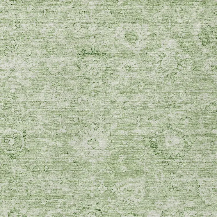 3' X 5' Artichoke Green And Ivory Damask Washable Indoor Outdoor Area Rug