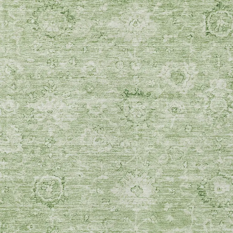 5' X 8' Artichoke Green And Ivory Damask Washable Indoor Outdoor Area Rug