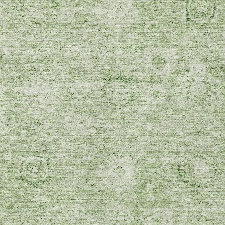 8' X 10' Artichoke Green And Ivory Damask Washable Indoor Outdoor Area Rug