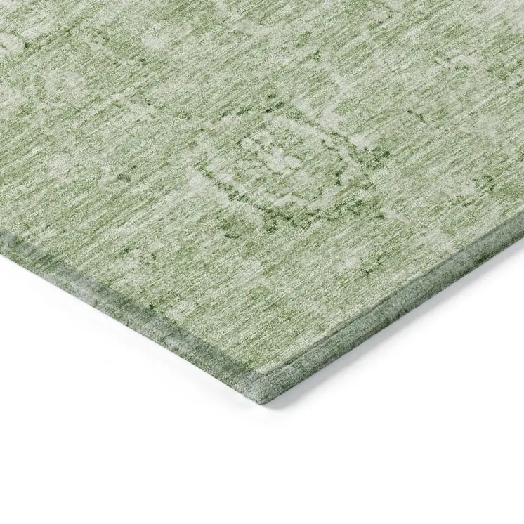 10' X 14' Artichoke Green And Ivory Damask Washable Indoor Outdoor Area Rug
