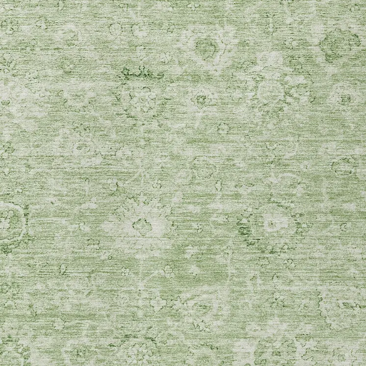 10' X 14' Artichoke Green And Ivory Damask Washable Indoor Outdoor Area Rug