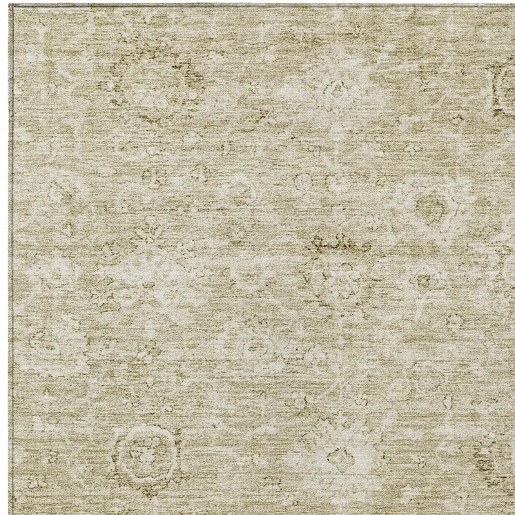 8' X 10' Beige And Brown Damask Washable Indoor Outdoor Area Rug