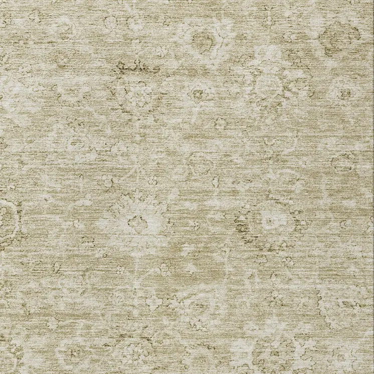 9' X 12' Beige And Brown Damask Washable Indoor Outdoor Area Rug