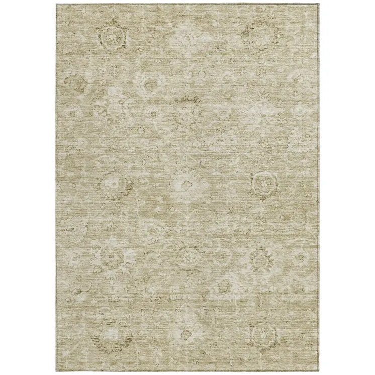 10' X 14' Beige And Brown Damask Washable Indoor Outdoor Area Rug