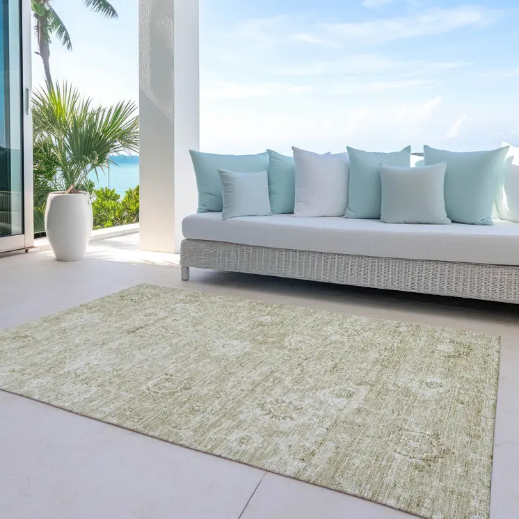 10' X 14' Beige And Brown Damask Washable Indoor Outdoor Area Rug