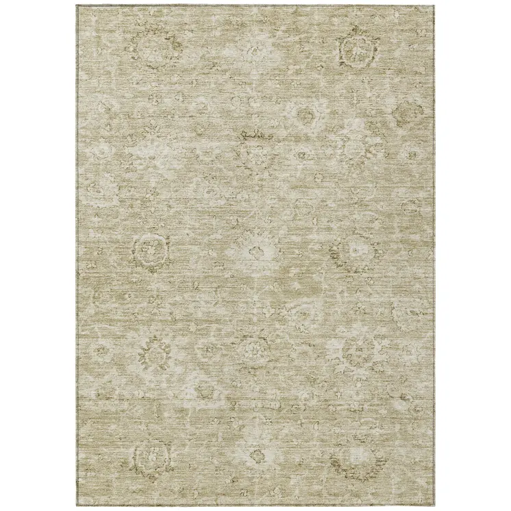 10' X 14' Beige And Brown Damask Washable Indoor Outdoor Area Rug