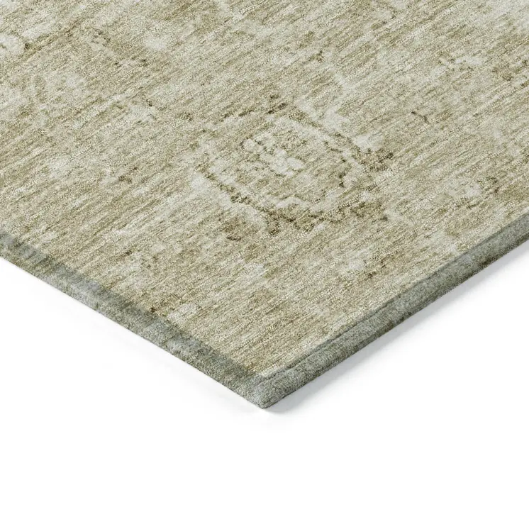 10' X 14' Beige And Brown Damask Washable Indoor Outdoor Area Rug