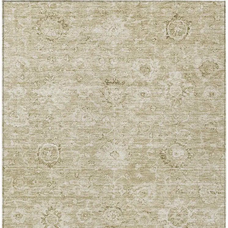 10' X 14' Beige And Brown Damask Washable Indoor Outdoor Area Rug