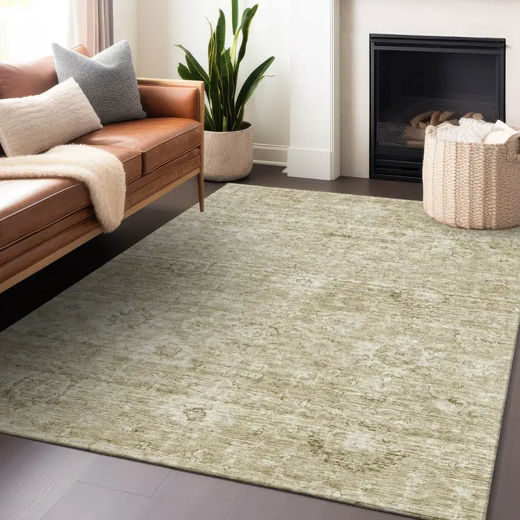 10' X 14' Beige And Brown Damask Washable Indoor Outdoor Area Rug