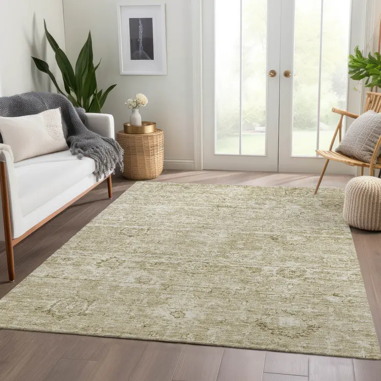 10' X 14' Beige And Brown Damask Washable Indoor Outdoor Area Rug