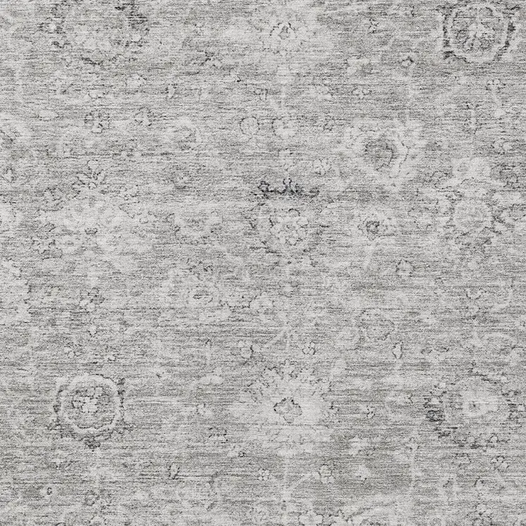 5' X 8' Gray And Silver Damask Washable Indoor Outdoor Area Rug
