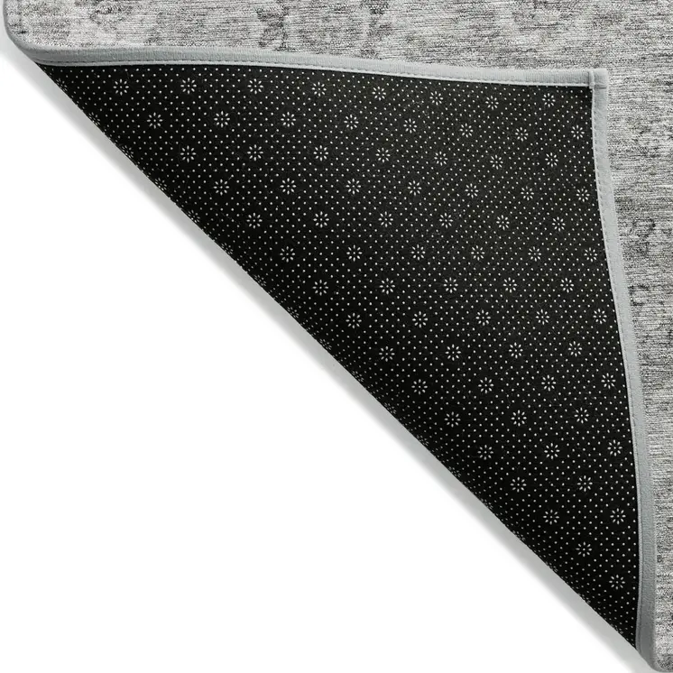 8' X 10' Gray And Silver Damask Washable Indoor Outdoor Area Rug