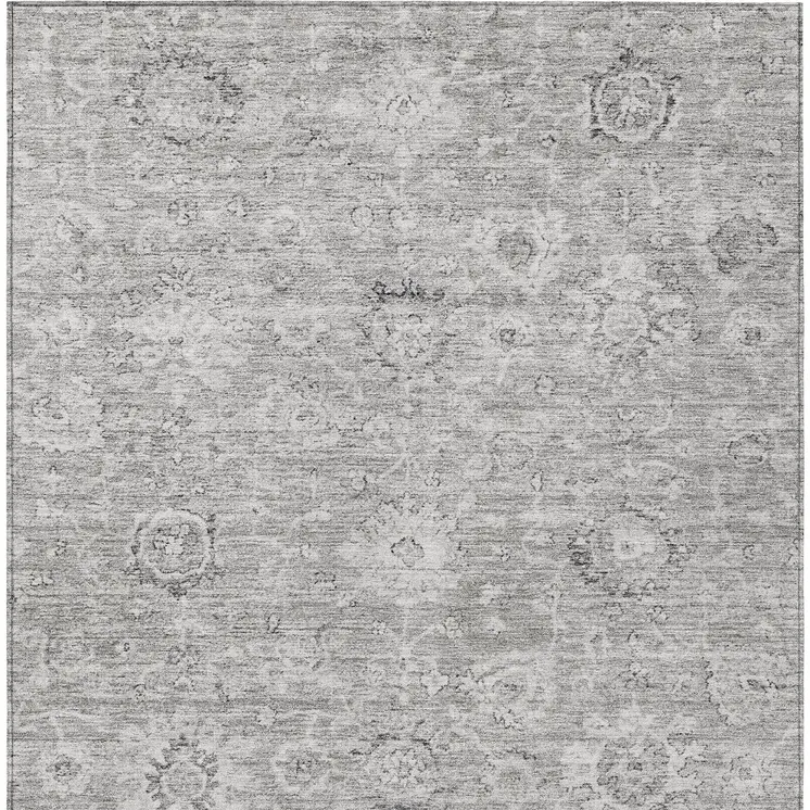 8' X 10' Gray And Silver Damask Washable Indoor Outdoor Area Rug