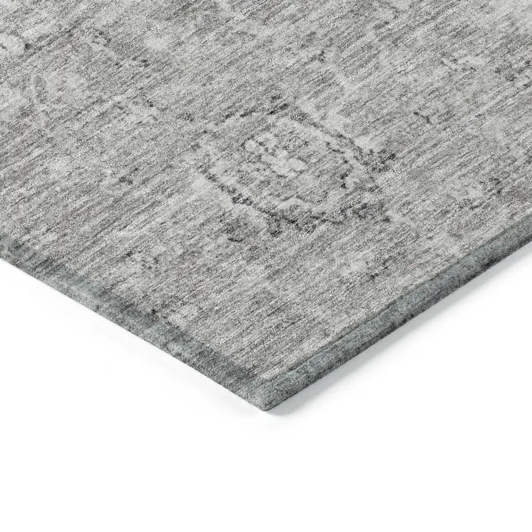 10' X 14' Gray And Silver Damask Washable Indoor Outdoor Area Rug