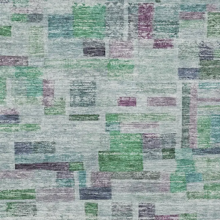 5' X 8' Artichoke Green Charcoal And Purple Striped Washable Indoor Outdoor Area Rug