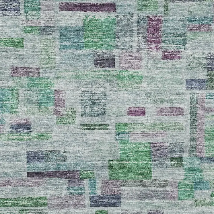 8' X 10' Artichoke Green Charcoal And Purple Striped Washable Indoor Outdoor Area Rug