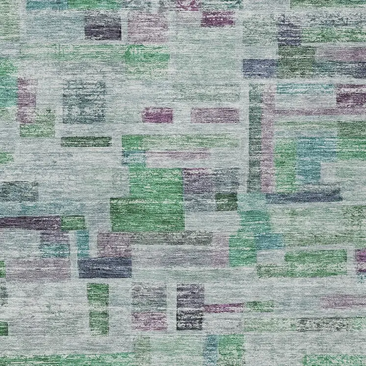 9' X 12' Artichoke Green Charcoal And Purple Striped Washable Indoor Outdoor Area Rug