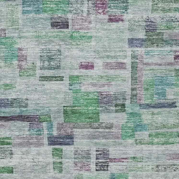 10' X 14' Artichoke Green Charcoal And Purple Striped Washable Indoor Outdoor Area Rug