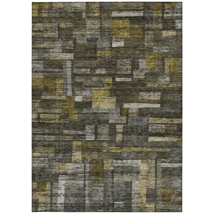 5' X 8' Charcoal Gray And Green Striped Washable Indoor Outdoor Area Rug