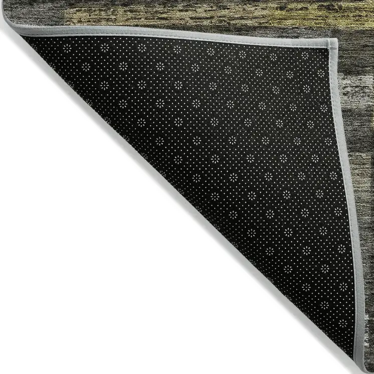 8' Charcoal Gray And Green Round Striped Washable Indoor Outdoor Area Rug