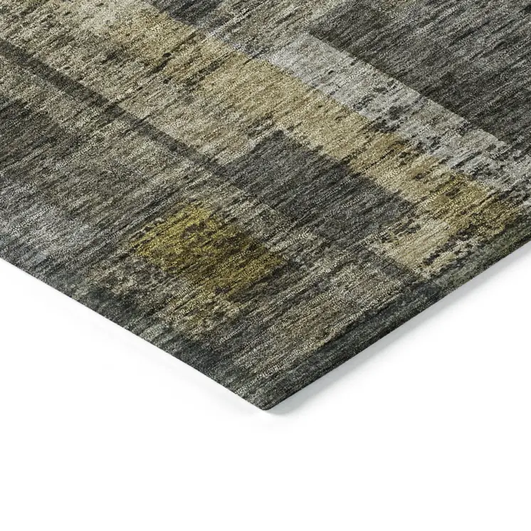 8' Charcoal Gray And Green Round Striped Washable Indoor Outdoor Area Rug