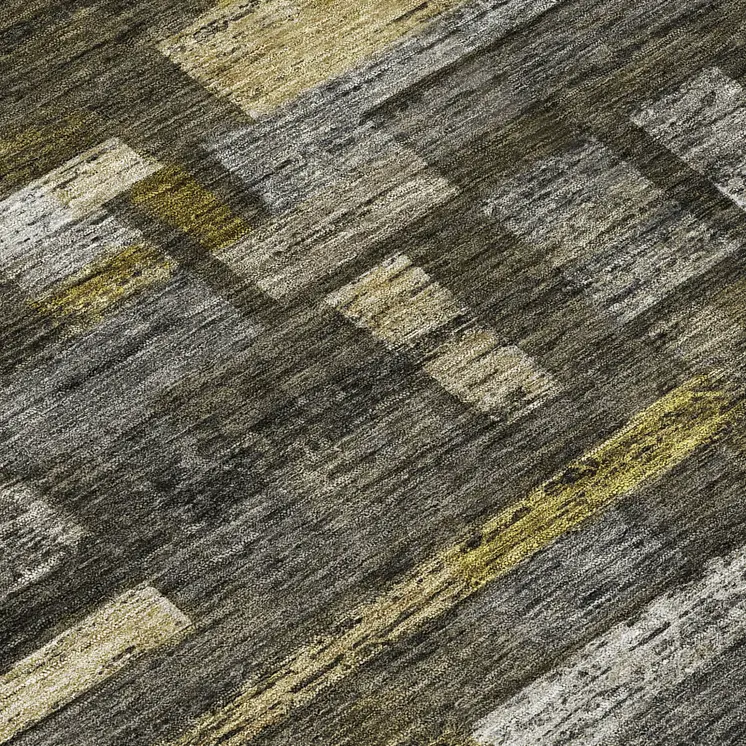 8' Charcoal Gray And Green Round Striped Washable Indoor Outdoor Area Rug