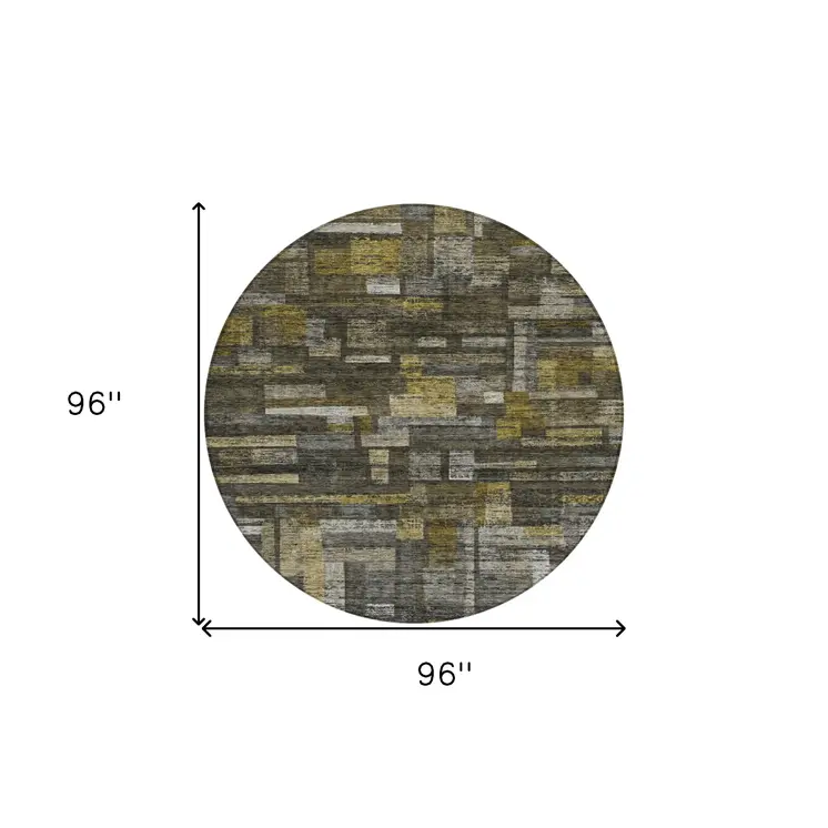8' Charcoal Gray And Green Round Striped Washable Indoor Outdoor Area Rug