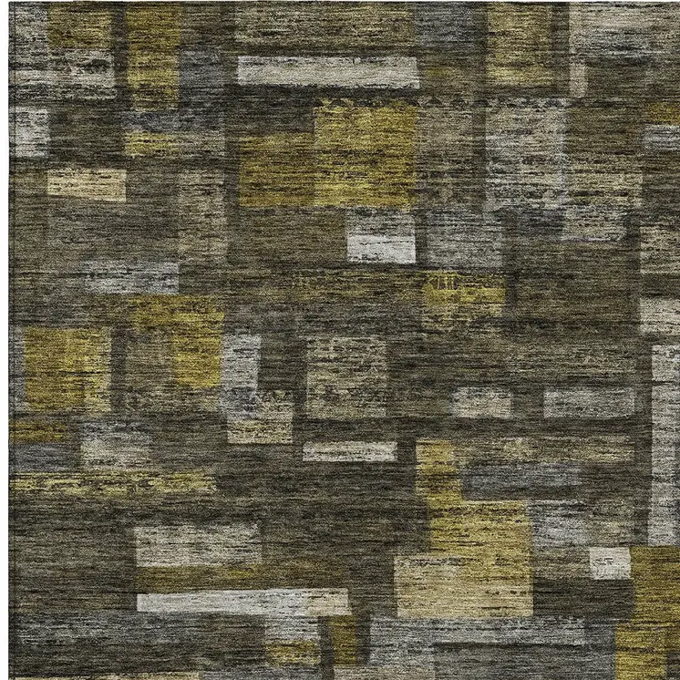 8' X 10' Charcoal Gray And Green Striped Washable Indoor Outdoor Area Rug
