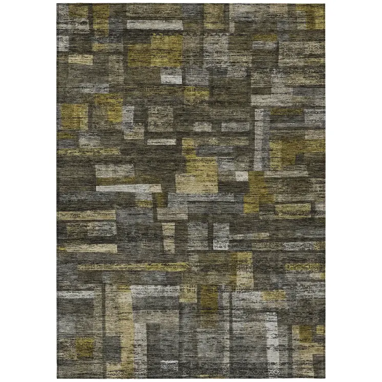 10' X 14' Charcoal Gray And Green Striped Washable Indoor Outdoor Area Rug