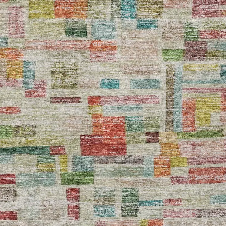 5' X 8' Terra Cotta Green And Brown Striped Washable Indoor Outdoor Area Rug