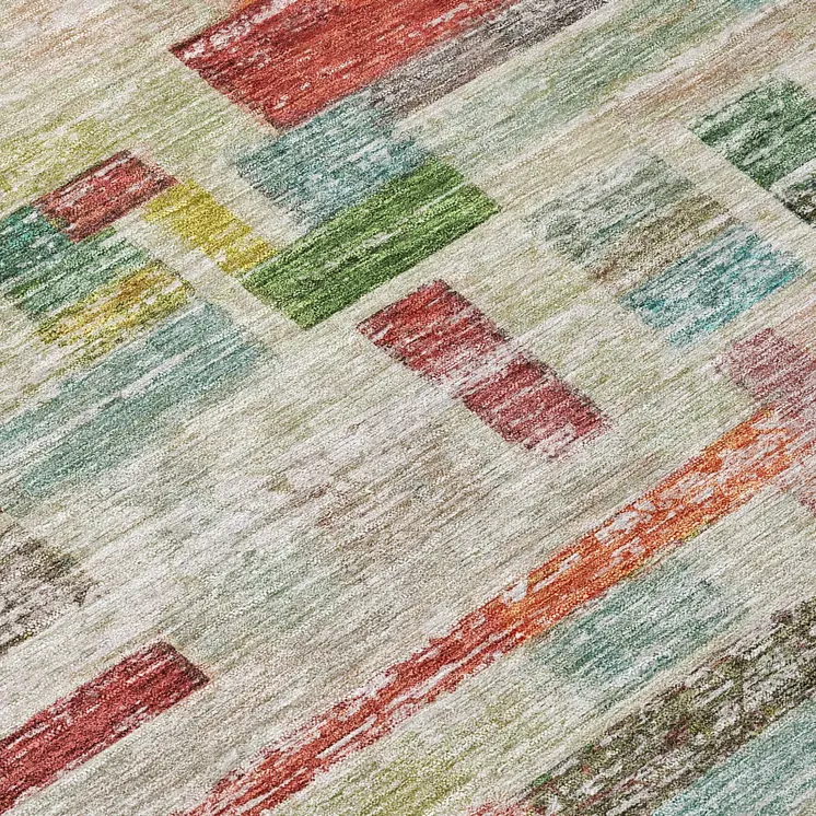 8' X 10' Terra Cotta Green And Brown Striped Washable Indoor Outdoor Area Rug
