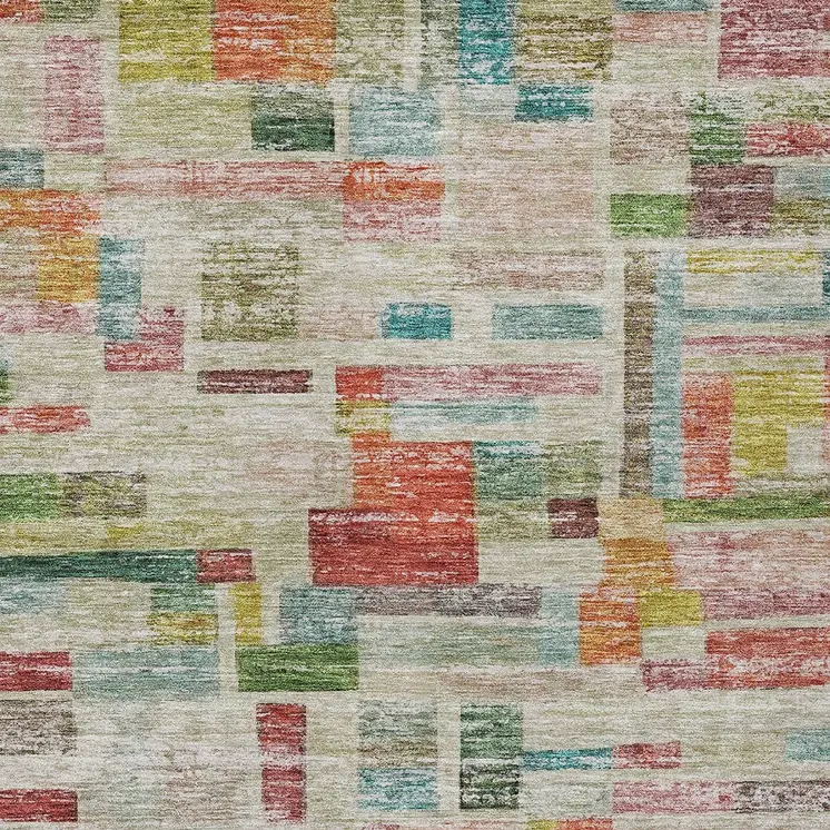 10' X 14' Terra Cotta Green And Brown Striped Washable Indoor Outdoor Area Rug