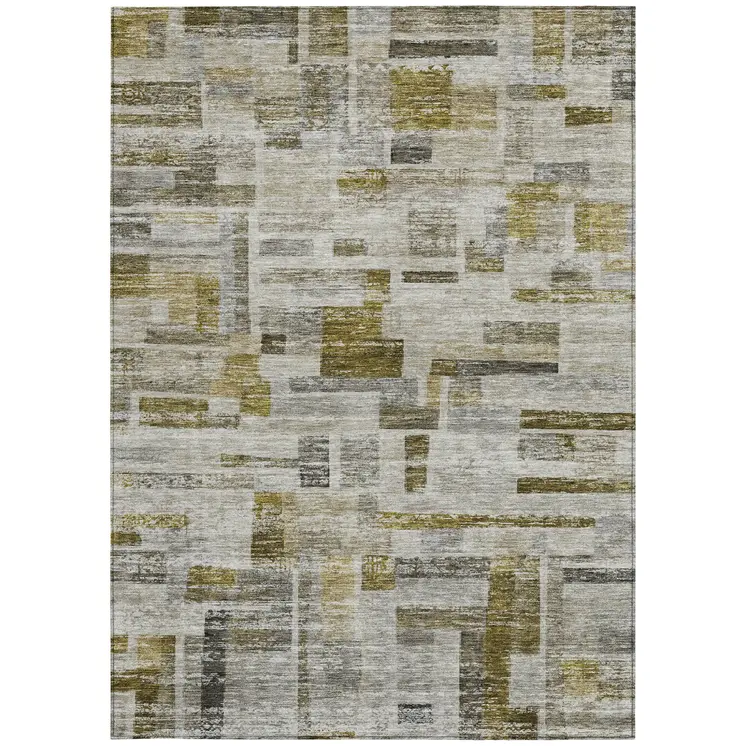 3' X 5' Taupe Green And Gray Striped Washable Indoor Outdoor Area Rug