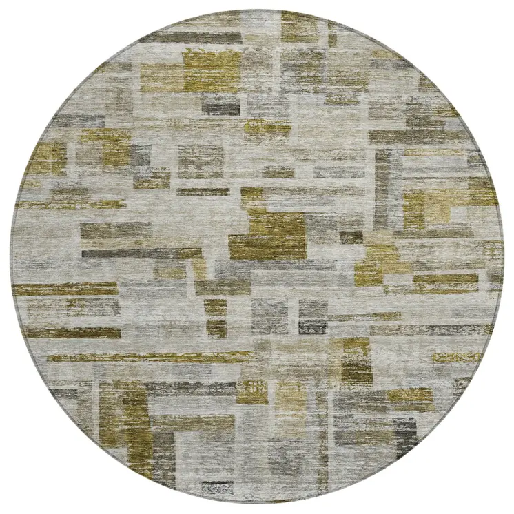 8' Taupe Green And Gray Round Striped Washable Indoor Outdoor Area Rug